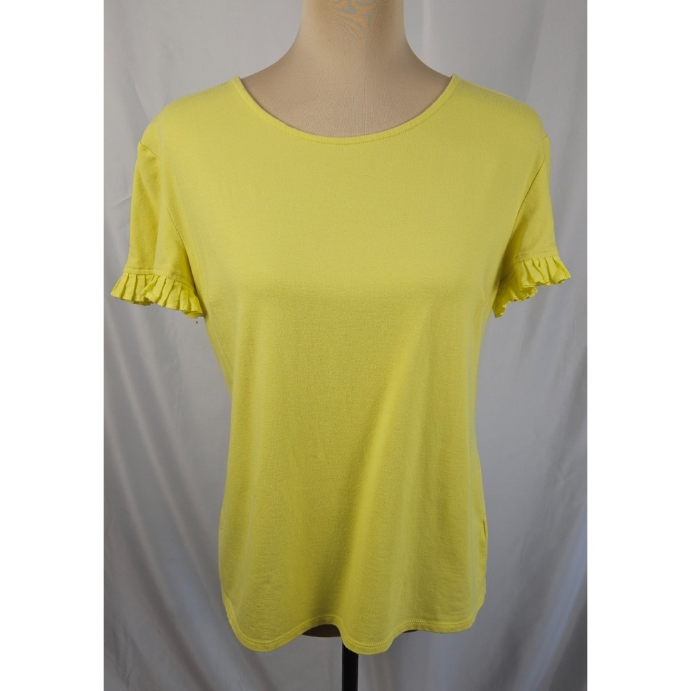 Talbots Ruffle Sleeve Teal/Cream Striped T-Shirt Top Women's Size Medium